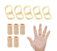 SAVITA 10uds Férula de Dedo, Indice Gatillo Pulgar 5 Ovaladas y 5 Mangas de Compresión para Medio Me?ique Anular índice de Dedo (Tez)