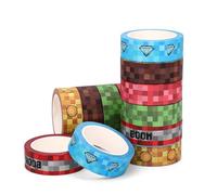 SAVITA 12 Rollos Cinta Washi de Píxeles Juego, 1,5cmx10m Dibujos Animados Cinta Washi Tape Fiestas de Píxeles Suministros para Scrapbooking Envoltura Regalos y Útiles Escolares (Longitud Total 120m)