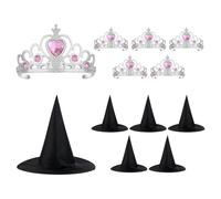 SAVITA 12uds Set de Coronitas Princesa y Sombreros Bruja, Decoración Cumpleaño Tiara Princesa y Sombreros Hechicero Suministros Evento Temático Bruja Disfraz de Halloween Accesorio para Fiesta
