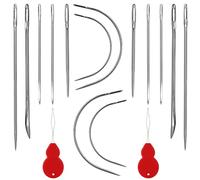 SAVITA 14 Piezas Agujas de Coser, Estilos Múltiples Aguja Bordar Agujas Sin Punta Agujas Curvas con 2 Piezas Enhebradores de Aguja para Tapicería Alfombra Cuero Lienzo Reparación