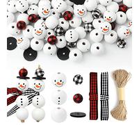SAVITA 150 Piezas Christmas Wooden Bead, Cuentas Cuadros Cinta a Cuadros con Cuerda de Cáñamo para Decoración de Manualidades de Bricolaje