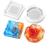 SAVITA 2 Piezas Moldes de Resina de Cenicero, Molde de Resina de Silicona con Forma Cuadrada y Rombo y Redondo para Fundición de Resina, Artesanías de Bricolaje