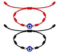 SAVITA 2 Piezas Pulseras de Mal de Ojo, Cuerda de Mal de Ojo Hecha a Mano Ajustable Pulsera de la Suerte Evil Eye Bracelet para Mujeres Hombres Niñas Niños (Negro y Rojo)
