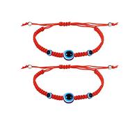 SAVITA 2 Piezas Pulseras de Mal de Ojo, Tres Ojos Pulsera de La Suerte Evil Eye Bracelet Ajustable Cuerda de Nailon para Mujeres Hombres Niñas y Niños (Rojo)
