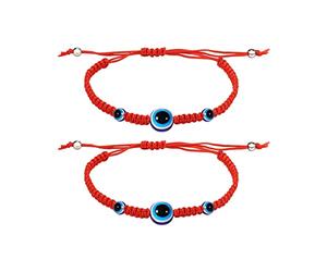 SAVITA 2 Piezas Pulseras de Mal de Ojo, Tres Ojos Pulsera de La Suerte Evil Eye Bracelet Ajustable Cuerda de Nailon para Mujeres Hombres Niñas y Niños (Rojo)