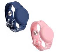 SAVITA 2 Uds Pulsera Niños Airtag, Resistente al Agua Pulsera Airtag Niño Silicona Ajustable Correa de Reloj Antipérdida Soporte para Estuche AirTag para Ocultar el Rastreador GPS (Rosa, Azul Oscuro)