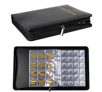 SAVITA 20 Páginas/360 Bolsillos Álbum de Colección de Monedas, Bolsillo de 3cm/4cm Cuero Libro de Colección de Monedas con Cremallera Carpeta de Colección de Monedas para Coleccionistas (Negro)