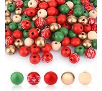 Savita 200 Piezas Cuentas de Madera de Navidad para Manualidades, 16 Mm Colores con Cuerda de Cáñamo de 10 m, para Adornos y Guirnalda de Navidad
