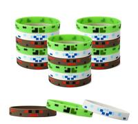 SAVITA 24pzs Pulseras Silicona Pixel, 3 Estilos Favores Fiesta Cumpleaños Tema Pixel Pulseras Minería para Niños Adolescentes Decoraciones Fiesta Videojuegos Suministros para Bolsitas Golosinas