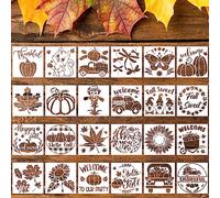 SAVITA 24uds Plantillas de Otoño, 7,6x7,6cm Para Pintar Reutilizables Para Madera, Manualidades de Acción de Gracias Sobre Lienzo, Tela, Pared, Decoración del Hogar