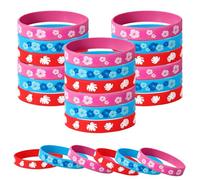 SAVITA 24uds Pulseras Silicona de Anime, Lindas Pulseras con Estampado Flores de Dibujos Animados Recuerdos para Fiestas Temáticas Hawaianas en Rojo Azul y Rosa para Decoraciones Fiestas Cumpleaños