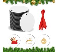 Savita 25 Piezas Blanco Sublimación Colgante, MDF Personalizados Sublimación Pendientes Redondos Discos en Blanco Halloween Navidad Adornos Creación de Bricolaje Suministros
