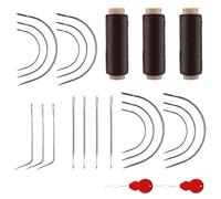 SAVITA 25pzs Juego Agujas Coser, Agujas Curvas Hilo Marrón Coser con Enhebrador, Agujas de Costura a Mano Agujas de Coser para Hacer Pelucas Costura Trama de Pelo Extensión de Trenza