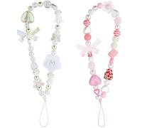 SAVITA 2pzs Correa Teléfono, Lindo Llavero Móvil Perlas Dijes para Correas para Teléfono Móvil Cordón para Teléfono de Fresa Cordón para Teléfono de Mariposa Cadena para Teléfono de Flores para Mujer