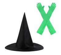 SAVITA 2uds Juego de Accesorios para Disfraz de Bruja, Incluye 1uds Sombrero Bruja Negro con Alambre y 1 Par Guantes Largos Verdes para Fiesta Halloween Disfraces Cosplay Accesorios Disfraz