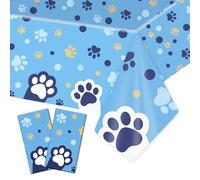 SAVITA 2uds Manteles de Plástico con Estampado Pata Perro Azul, 137x274cm Bonitos Manteles Rectangulares para Cumpleaños de Cachorros Artículos Fiesta y Decoración con Temática Mascotas