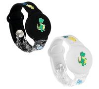 SAVITA 2uds Pulsera Niños para AirTag, Patrón de Dibujos Animados de Dinosaurios Pulsera GPS Niños de Airtag Pulsera de Airtag Silicona Funda para Ocultar el Rastreador GPS (Negro, Blanco)