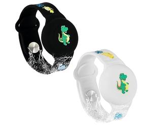 SAVITA 2uds Pulsera Niños para AirTag, Patrón de Dibujos Animados de Dinosaurios Pulsera GPS Niños de Airtag Pulsera de Airtag Silicona Funda para Ocultar el Rastreador GPS (Negro, Blanco)