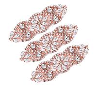 SAVITA 3 Piezas Apliques de Cristal para Ropa, 9,5 x 3 cm Apliques de Cristal para Vestido, Brillantes Apliques Nupciales, Apliques de Diamantes para Novia Ropa Cinturón Vestido (Oro Rosa)