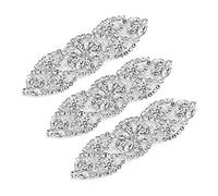 SAVITA 3 piezas apliques de estrás, 9,5 x 3 cm, hierro con pedrería en parche, Bling Patch Strass, apliques de boda para novia ropa cinturón vestido (plata)
