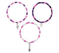 SAVITA 3 Piezas Pulsera Elástica Moda, Pulseras Cuentas de la Amistad Apilables de Color Rosa y Morado para Hombres y Mujeres Accesorios Joyería