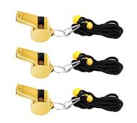SAVITA 3 Piezas Silbatos de Acero Inoxidable con Cordón, Ruidoso Metalico Silbatos Deportivos Profesional para Actividades al Aire Libre PE Clases Entrenadores Árbitros Emergencia (Dorado)