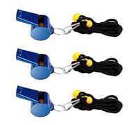 Savita 3 Piezas Silbatos de Acero Inoxidable con Cordón, Ruidoso Metalico Silbatos Deportivos Profesional para Actividades al Aire Libre PE Clases Entrenadores Árbitros Emergencia (Azul)