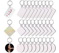 SAVITA 30 Piezas Llavero en Blanco de Sublimación Llavero de Transferencia de Calor Llavero en Blanco de MDF con Llaveros para Hacer Llaveros de Bricolaje (Redondo Cuadrado Rectangular)