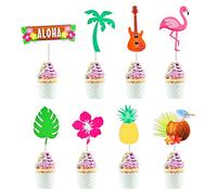 SAVITA 32 Piezas Tropical Cake Toppers, Hawai Cupcake Toppers Flamenco Piña Hoja de Palma Coco Aloha Decoración para Cupcakes para Fiesta de Verano Luau Fiesta en Piscina