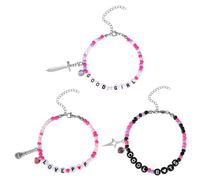 SAVITA 3uds Pulsera de Cuentas Moda para Mujer, Pulseras Rosas Moradas Blancas y Negras Conciertos AccesoriosFans para Mujeres y Hombres