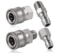 SAVITA 4 Piezas Acoplador de Lavadora a Presión, NPT1/4 Pulgadas Acero Inoxidable Accesorios de Conexión Rápida Macho Hembra Accesorios de Lavadora a Presión con Rosca Externa Interna (Plata)