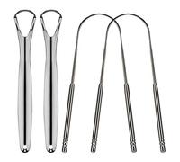 SAVITA 4 Piezas Raspador de Lengua Acero Inoxidable de Grado Médico Elimina el Mal Aliento Cepillo de Lengua Limpiadores de Lengua con agarre No Sintético