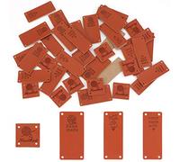 SAVITA 40 pcs Etiquetas Handmade Cuero Etiquetas De Cuero Pu Etiquetas Relieve Hechas a Mano Con Orificios Para Manualidades Tejido Ganchillo Manualidad Artesanía DIY (4 Patrones)