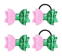 SAVITA 4uds Accesorios Cabello en Rosa y Verde, Incluye 2 Elásticos Cabello Brillantes Lazos y 2 Pasador Pelo Brillantes Accesorios de Halloween Regalos Fans para Mujer