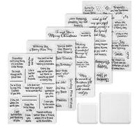 SAVITA 5 hojas de sellos de goma transparentes con 2 herramientas de bloque de acrílico, palabras cálidas, para manualidades (D22065)