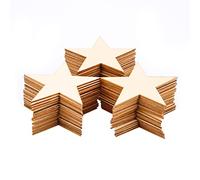 Savita 50 piezas de manualidades de estrellas de madera natural de 2 pulgadas, adornos de estrella de Navidad de madera sin terminar para etiquetas, manualidades, bodas, decoración de fiestas de