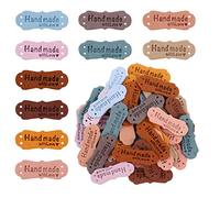 SAVITA 50 piezas etiquetas de cuero hechas a mano, microfibra etiquetas tejidas de cuero con corazones de amor, etiqueta hecha a mano para coser artesanías de tejer bolsos ropa (10 colores)