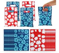 SAVITA 50 Uds Bolsas Fiesta con Temática Dibujos Animados, Rojas Azules con Estampados Hojas Palma y Flores Bolsas Regalo Hawaianas para Refrigerios para Cumpleaños Aniversarios