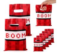 SAVITA 50uds Bolsas de Regalo para Fiestas Píxeles, Temática de Juegos Dulces Refrigerios Bolsas Rojas con Asas Envolver Regalos para Decoración Fiestas Cumpleaños Niños Niñas