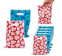 SAVITA 50uds Bolsas Regalo Fiesta Hawái, Bolsas Dulces Rojo Azul con Dibujos Animados y Asas Bolsitas Aperitivos con Estampado Floral y Hojas para Cumpleaños Suministros Fiesta Tema Isla