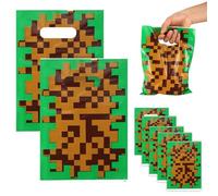 SAVITA 50uds Bolsas Regalos Pixel Fiesta, Bolsa Sorpresa Videojuegos con Asas Decoración Cumpleaños Verde y Marrón en Mosaico para Niños y Niñas Bolsas Dulces Temáticas