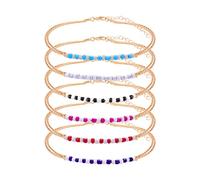 SAVITA 6 Piezas Tobilleras con cuentas Hechas a Mano, Cuentas de Vidrio de Colores Cadena Dorada Boho Pulseras Tobilleras Estilo Bohemio Ajustables Tobilleras Pulseras para Mujeres Niñas (Estilo 5)