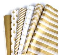 SAVITA 60 Hojas 35x45cm Papel de Seda Metálico Oro Dorado Blanco, Papel de Seda Metálico para Envolver Regalos para Bodas de Navidad, Fiesta de Cumpleaños, Manualidades (6 estilos)