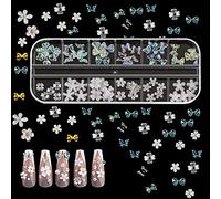 SAVITA 60 Piezas 12 Tamaños Mariposas Flores para Uñas Acrílicas 3D, Decoraciones para Uñas Semipermanente Flores para DIY Diseños de Uñas Fabricación de Joyas (Flash de Colores)