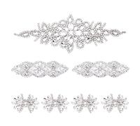 SAVITA 7 Piezas Apliques de Diamantes, Brillantes Apliques de Diamantes de Imitación Parche Ropa Termoadhesivos en 3 Estilos Parches Diamantes para Vestido de Novia Zapatos Cabello Accesorios (Plata)