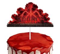 SAVITA Adorno para Tarta Cumpleaños El Mundo Al Revés, Papel Brillante Rojo y Negro Decoración Tarta de Cumpleaños Bienvenido Al Otro Lado Suministros para Fiesta de Cumpleaño y Halloween
