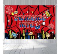 SAVITA Banner de Araña para Cumpleaños, 100x150cm Temática Dibujos Animados Fondo Telaraña Ideal para Niños y Niñas Baby Shower Suministros Fiestas Cumpleaños (3)