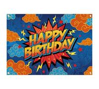 SAVITA Banner de Cumpleaños de Anime, 210 x 150 cm Fondo Amarillo Dibujos Animados con Feliz Cumpleaños Banner Fiesta Anime Decoración Fotográfica para Niñas y Niños