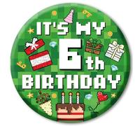 SAVITA Broche Feliz Cumpleaños Píxeles, 5,8cm Broche Cumpleaños de Temática Videojuego con Diamante Pastel Celebración Caja Regalo Globo Patrones para Decoración Fiesta Temática Píxeles(Número 6)