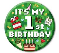 SAVITA Broche Feliz Cumpleaños Píxeles, 5,8cm Broche Cumpleaños de Temática Videojuego con Diamante Pastel Celebración Caja Regalo Globo Patrones para Decoración Fiesta Temática Píxeles(Número 1)